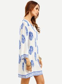 Customize rayon fabric long sleeve floral print dress