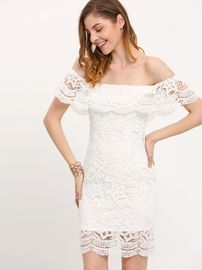 White lace ruffle dress for women party 2016