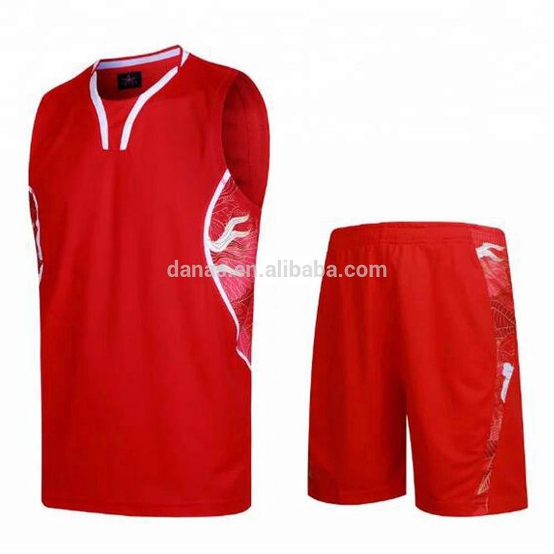 OEM Red fashion mesh polyester basketball jersey uniform set design