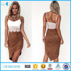 Two piece of dress lace top and suede imitate skirt women summer sets