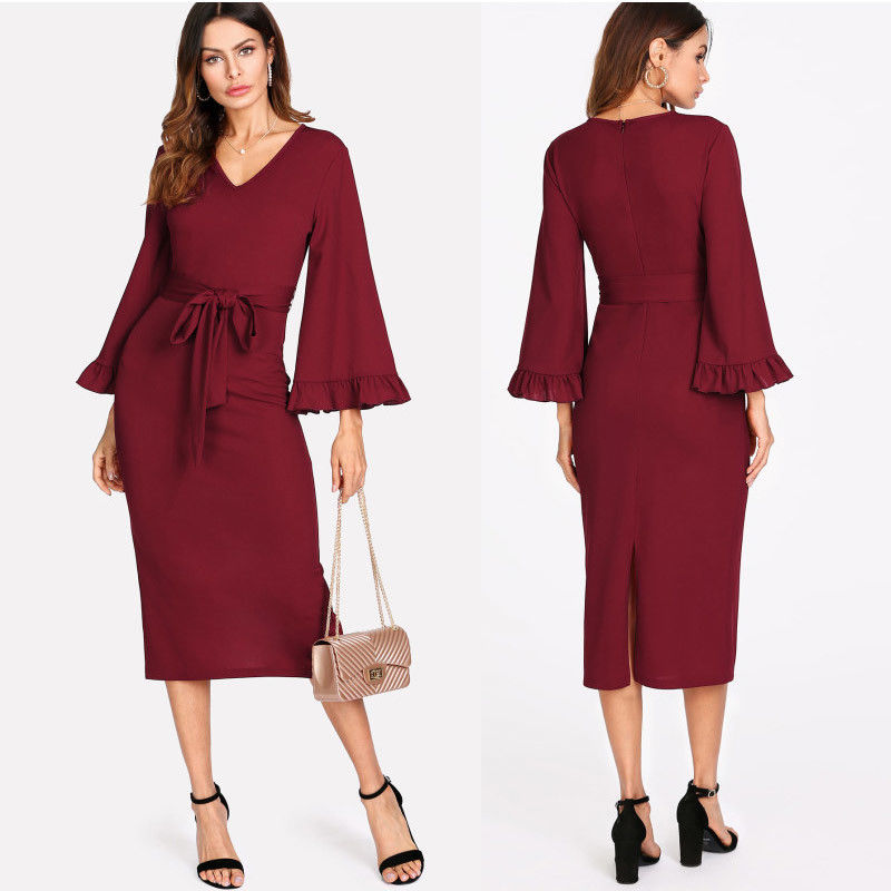 Long Sleeves Women Career Business Wear Dress