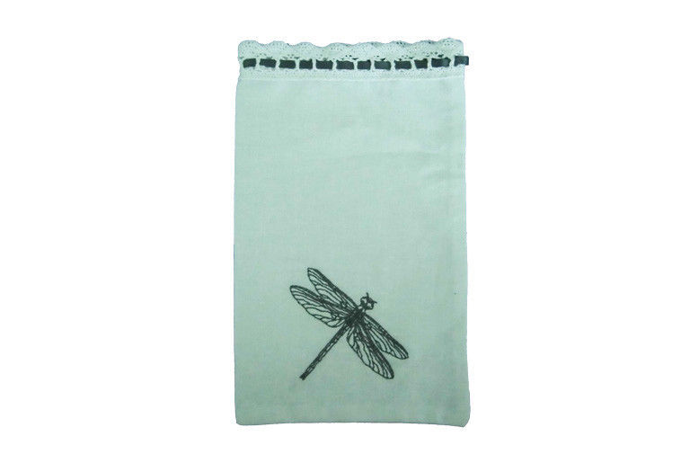 Attractive White Cotton Gift Bag Embroidery Surface With Lacework