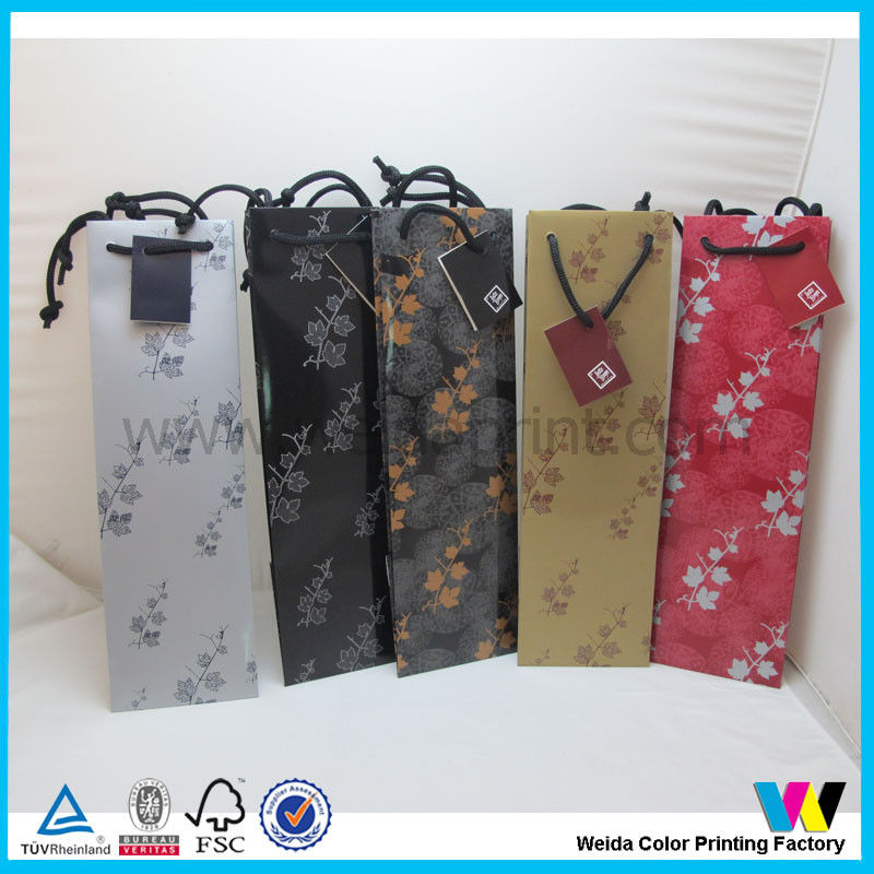 Offset Printing Wine packaging 110gsm art paper bag with white cotton rope
