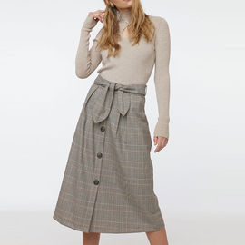Hoher taillierter Schottenstoff-Midi-Plaid-Rock für Frauen